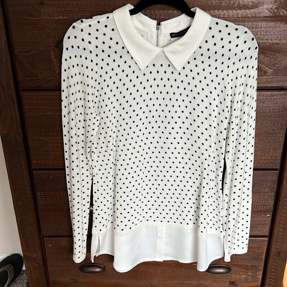 White House Black Market Polka Dot Long Sleeve Sweater Blouse